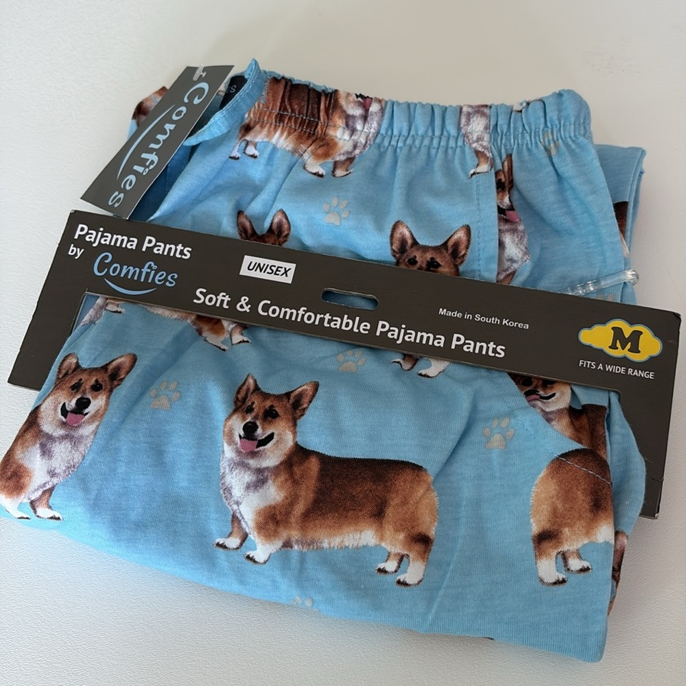 NWT Comfies Corgi Pajama Pants in Blue Unisex Leisure Comfy Soft Animal Size M